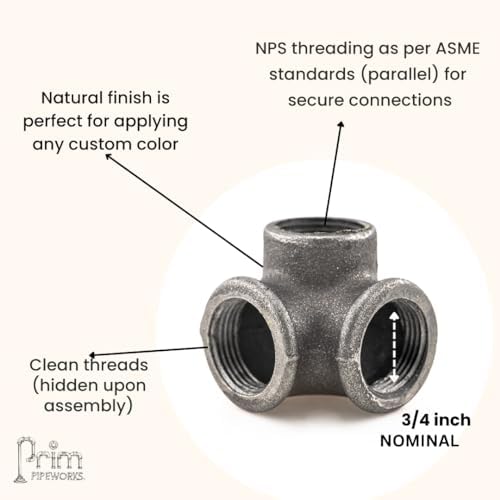 3/4" 3-WAY ELBOW: Industrial Threaded Black Iron Pipe Fittings; Natural - Image 6