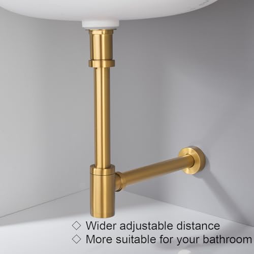 RANDOM Brass P Trap with Bathroom Sink Stopper Kit Without Overflow, Champagne - Image 7