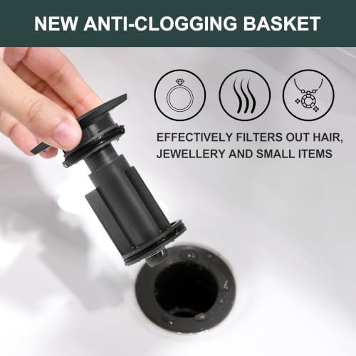 KENES Pop Up Bathroom Sink Drain Without Overflow, Matte Black Pop Up Drain - Image 4