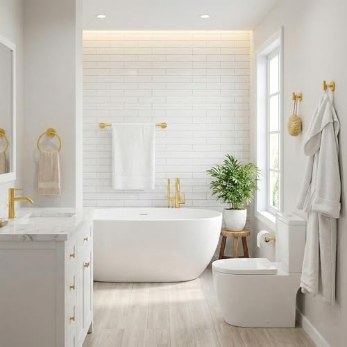5 Piece Brushed Gold Bathroom Hardware Set, 24 Inch Bathroom Hardware Set Towel - Image 2