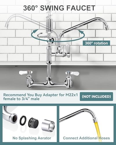 ALEASHA 21" Commercial Sink Faucet Wall Mount - Image 5