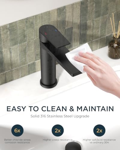 FORIOUS Single Hole Bathroom Faucet Black Matte, Commercial Faucet - Image 6