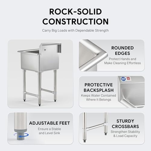 WILPREP 1-Compartment Sink, Freestanding Single Bowl Utility Sink, Work Station - Image 7