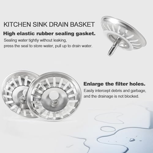 2pcs Kitchen Sink Drain Basket, 3 1/4 '' 304 Stainless Steel Drainage - Image 6
