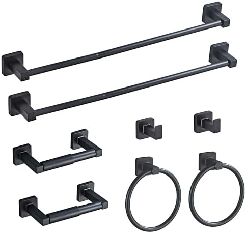 Matte Black Bathroom Hardware Set 8 Pieces, Towel Bar Set Stainless Steel Wall by bluebyrne