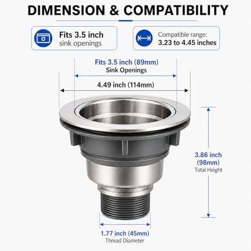 3.5" Pop-Up Kitchen Sink Drain, Stainless Steel Stopper - Image 3