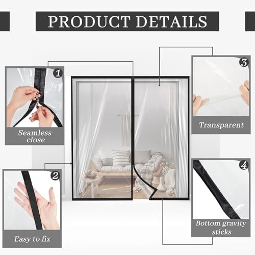 Amylove Zipper 72 x 80 Inch Dust Barrier Door, 6 x 6.7 ft Construction Wall - Image 3