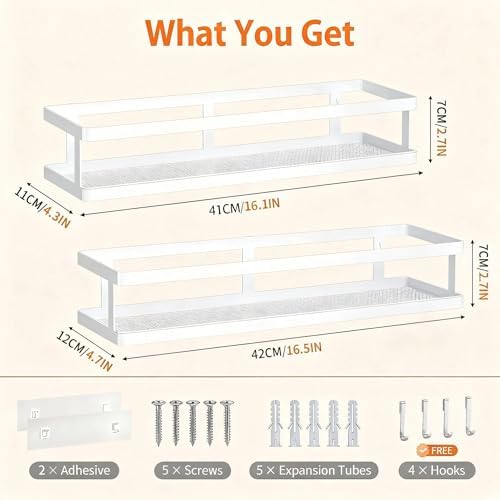 PUSDON 2-Pack 16.5" Extra Long Slim Shower Caddy, Adhesive Wall Mount Bathroom - Image 3