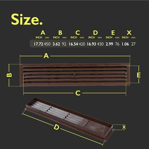 17.7 x 3.6 Inch Door Vent Cover – Two-Sided Brown Plastic Vent Cover - Image 2