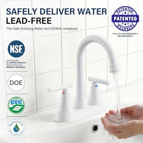 Bathroom Faucet, Hurran 4 inch Centerset 2-Handle Lead-Free - Image 2