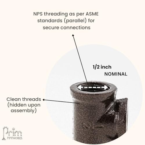 1/2" TEE Industrial Threaded Black Iron Pipe Fittings; Hammered Bronze Finish - Image 2