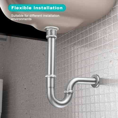 Bathroom Sink U Shape Bottle Trap Complete Set, Adjustable 1-1/4 Bottle P-Trap - Image 3