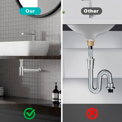 Solid Brass Bathroom Sink P-Trap Complete Set, Adjustable 1-1/4 Bottle Trap - Image 4