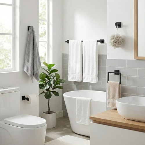 5-Pieces Matte Black Bathroom Accessories Set, 24 Inch Bath Towel Bar Set - Image 3
