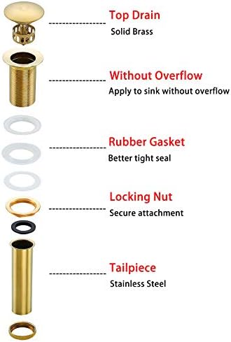 Bathroom Sink Drain Without Overflow Polished Gold, Bath Faucet Vessel Vanity - Image 5