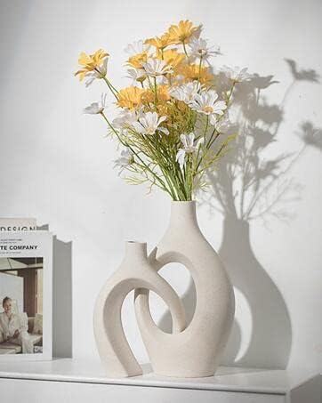 XL Beige Ceramic Vase Set of 2 for Modern Home Decor, Eclectic Entryway Modern - Image 3