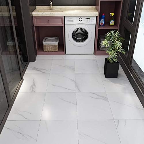 Livelynine White Peel and Stick Floor Tile 16pcs 12X12 Inch Stick on Floor by Livelynine