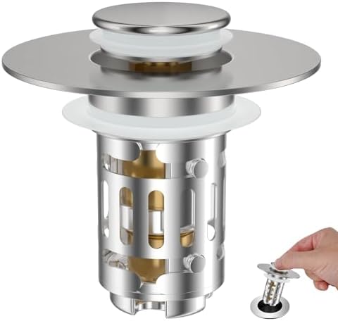 Hibbent Universal Bathroom Sink Drain Strainer, 3 in 1 Pop Up Stopper by Hibbent