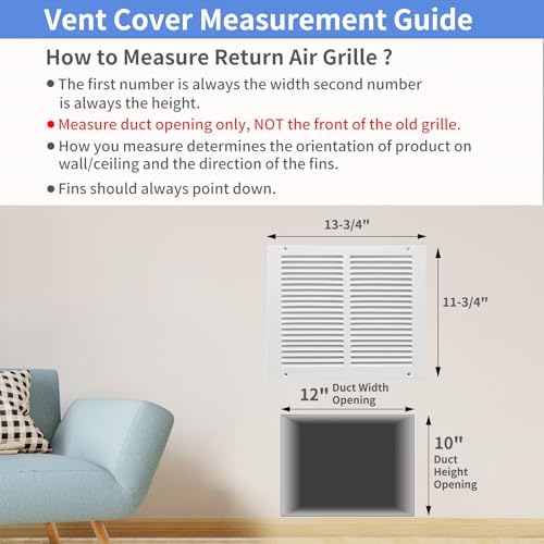 Howeall 12"W x 10"H Steel Return Air Grille, Air Return Vent Cover - Image 5