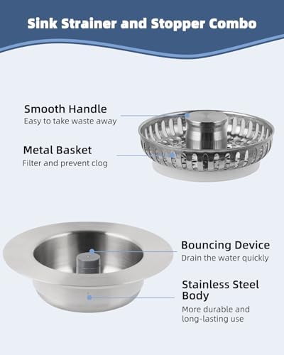 3-in-1 Kitchen Sink Strainer Stopper Combo, Universal Fit, All Metal - Image 6