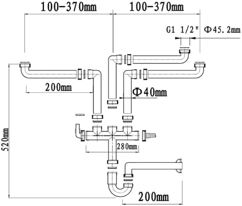 G1-1/2'' Wall-Mounted PP Material Three Kitchen Sinks Drain Pipe Kit Rear Hard - Image 4