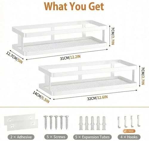 PUSDON 2-Pack Minimalist Shower Caddy Wall Mount, Open Frame Bathroom Shelf - Image 3