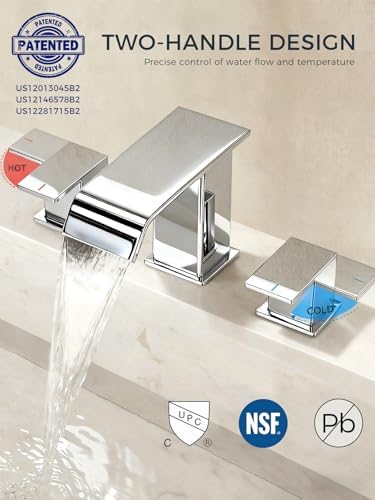 FORIOUS Bathroom Faucet 3 Hole 8 Inch Widespread Vanity Sink Faucets Chrome - Image 3