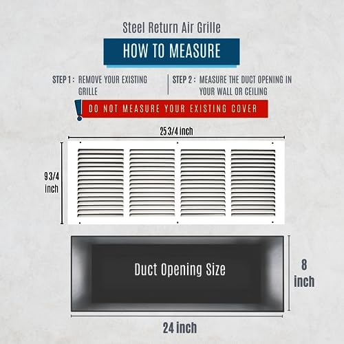 Fits 24x8 Duct Opening | Steel Return Air Grille by Handua | Vent Cover Grill - Image 2