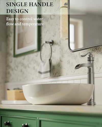 Vessel Sink Faucet Tall Bathroom Faucets Waterfall Brushed Nickel Brass - Image 3