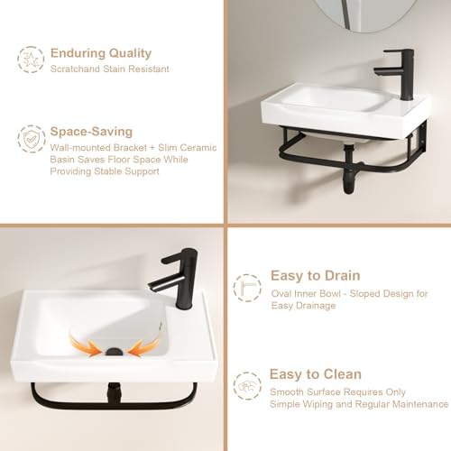 Logmey 19 Inch Wall Mount Bathroom Sink 19.69"x11.42" Rectangule Floating Sinks - Image 5