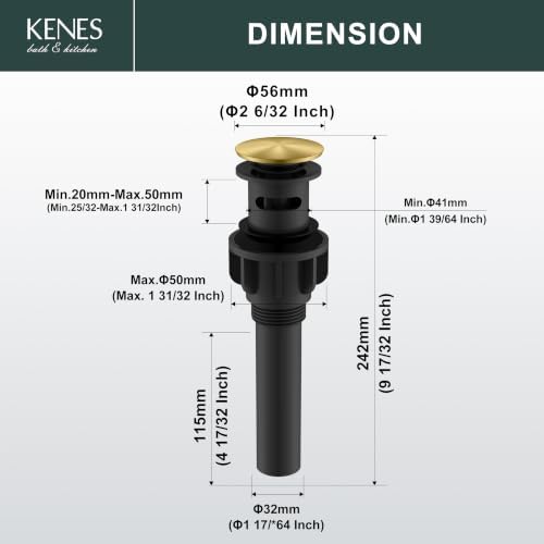 KENES Brushed Gold Pop Up Bathroom Sink Drain Assembly - Image 6
