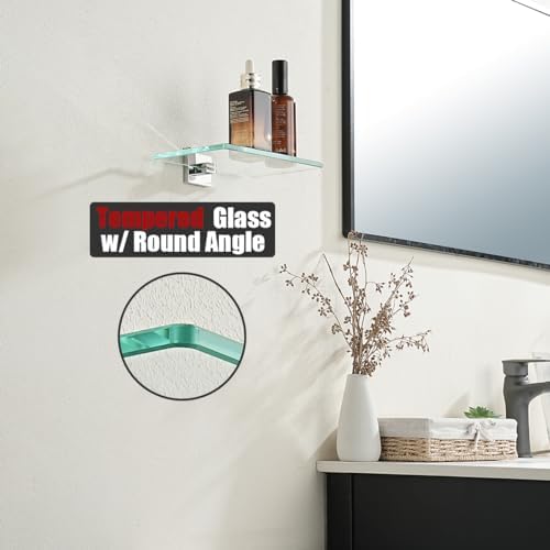 JQK Bathroom Glass Shelf Chrome, Tempered Glass Shower Storage 8 by 5 inches - Image 2