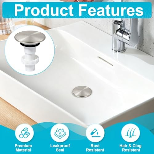 Pop Up Drain Stopper Bathroom Sink Compatible - Image 7