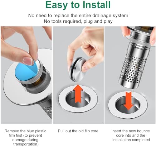Bathroom Sink Drain Strainer, Universal Pop-Up Sink Stopper Hair Catcher - Image 4