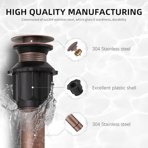 Pop Up Bathroom Sink Drain Assembly Without Overflow - Image 2