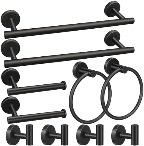 10pcs Matte Black Bathroom Hardware Set by RUBY.Q