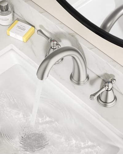 FORIOUS Bathroom Faucet 3 Hole Widespread 8" Sink Faucets Brushed Nickel - Image 3
