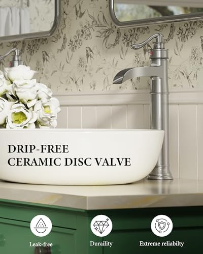 Vessel Sink Faucet Tall Bathroom Faucets Waterfall Brushed Nickel Brass - Image 5