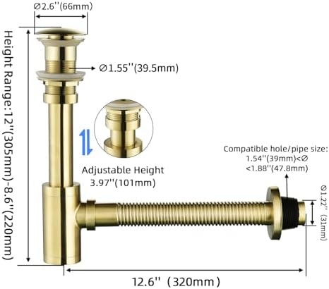 Bathroom Sink P-Trap Complete Set Adjustable Threaded Tube 1-1/4 Bottle Trap - Image 2