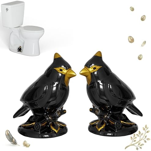 Bird Ceramic Toilet Bolt Covers Decorative Black, Set Over Install 2 Pack by boeemi