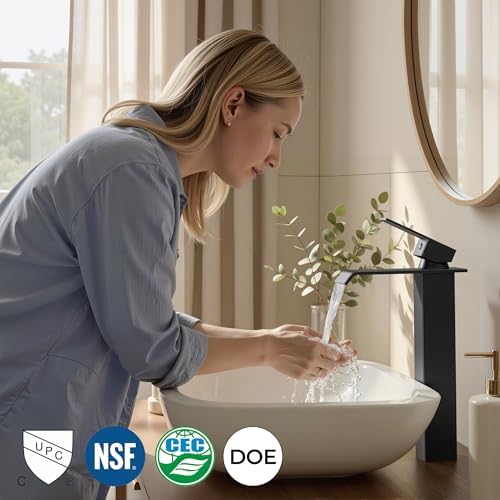 FORIOUS Vessel Tall Bathroom Sink Faucet 1 Hole Single Handle Matte Black - Image 2