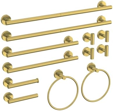 12Pcs Brushed Gold Bathroom Hardware Accessories Set SUS304 Stainless Steel by HOMEMYSTIQUE