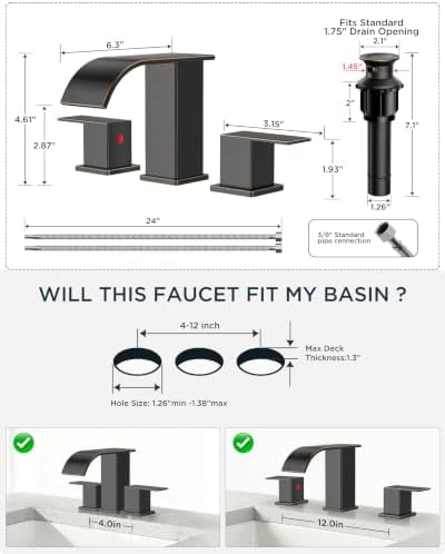 FORIOUS Bathroom Sink Faucet 3 Hole 8 Inch Widespread Oil Rubbed Bronze - Image 2