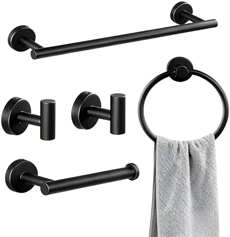 Bathroom Towel Holder Set, 16inch Wall Mounted Black Towel Bar Set by Unknown