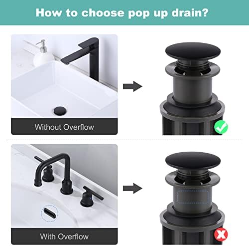 Bathroom Sink Drain Without Overflow, ARCORA Matte Black Pop Up Drain - Image 3