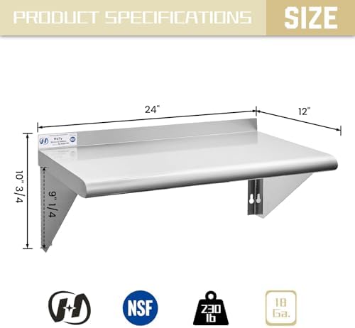 Hally Stainless Steel Shelf 12"x24" NSF Commercial Wall Mount Rack Shelving - Image 3