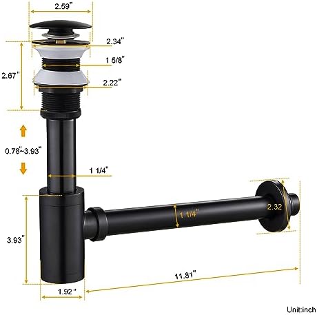 Solid Brass Adjustable 1-1/4 Bottle Trap Without Overflow Drain Stopper Set - Image 7