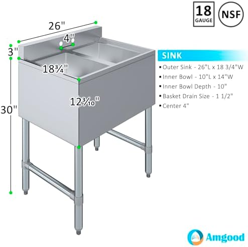 AmGood One Compartment Stainless Steel Under bar Sink - Image 3