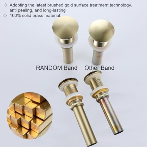 RANDOM Brushed Gold Sink Drain Stopper Without Overflow Bathroom Pop Up Drain - Image 5