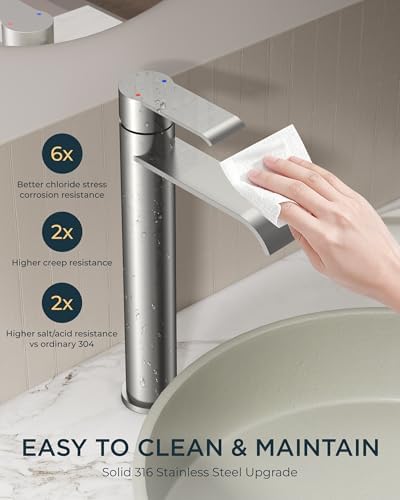 FORIOUS Waterfall Bathroom Faucet Single Hole Brushed Nickel Vessel - Image 4